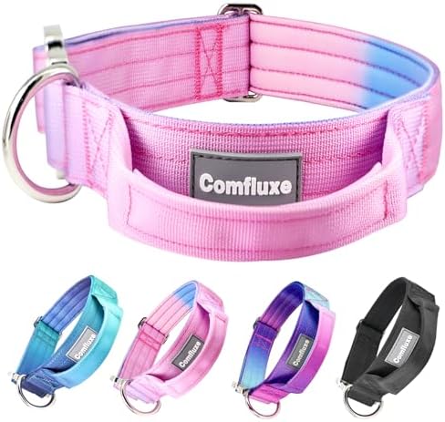 Thick Tactical Heavy Duty Dog Collar with Handle for Large Dogs (Pink)