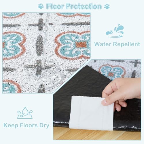 Glittme 33"X22" Arch Shape Cat Litter Mat Trapping Pad Soft Loop-Mesh Litter Box Mat Easy to Clean & Non-Slip Waterproof & Less Waste,Blue