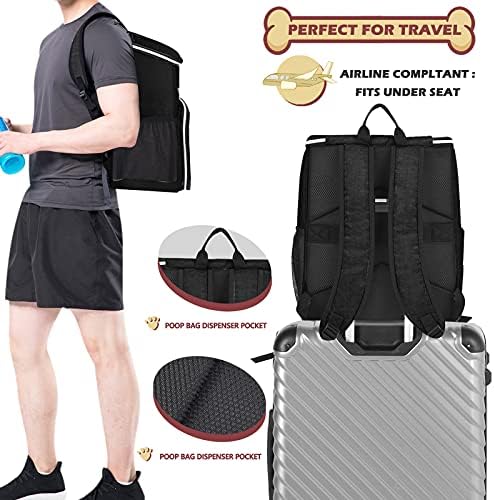 BAGLHER丨Dog Travel Bag Backpack, Airline Approved Pet Supplies Backpack, Dog Travel Bag with 2 Silicone Collapsible Bowls and 2 Food Baskets, Black