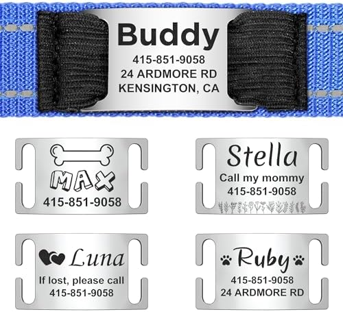 Personalized Dog Collars - Adjustable Reflective Dog Collar with Name Tag Engraved, Soft Neoprene Padded Breathable Nylon Dog Collar for Small/Medium/Large Dogs, Navy Blue, M