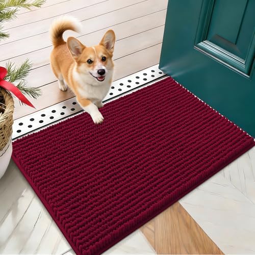 OLANLY Dog Door Mat for Muddy Paws 24x16, Extra Absorbent Chenille Mud Mat