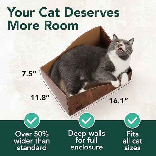Necoichi Hideaway Cat Scratcher Box — Extra Large | Horizontal Scratch Pad + Lounger + Hideaway for Indoor Cats | 100% Recycled Cardboard, Chemical-Free