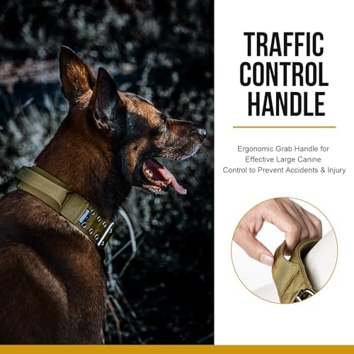 OneTigris 2 Inch Wide Tactical Dog Collar with Handle Brown XL