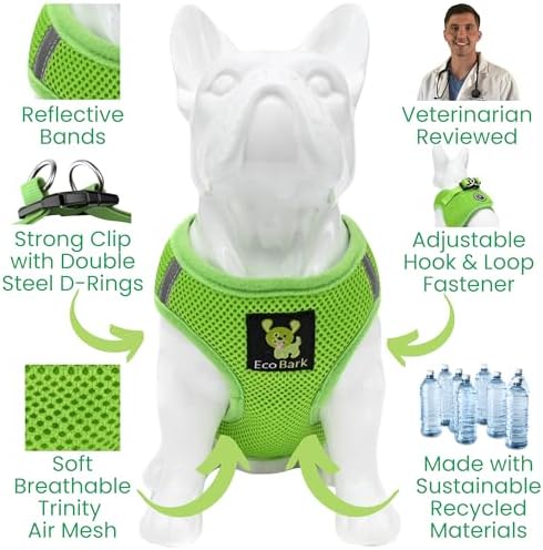 EcoBark Premium Dog Harness - Luxury Soft Dog Harnesses for Puppies & Dogs - Step in Vest Body Halter Under 19 lbs (Green)