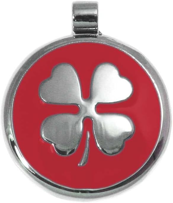 LuckyPet Clover Jewelry Tag - Pet Identification Tag for Dogs - Custom Engraved on The Back Side - Size: Large, Color: Red