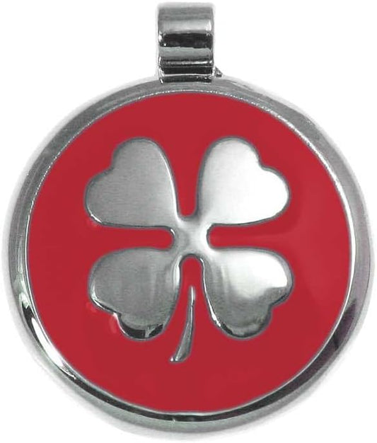 LuckyPet Clover Jewelry Tag - Pet Identification Tag for Dogs - Custom Engraved on The Back Side - Size: Large, Color: Red