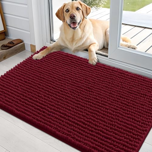 OLANLY Dog Door Mat for Muddy Paws 36x24, Extra Absorbent Chenille Mud Mat