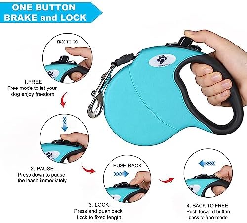 13 ft Retractable Dog Leash for Large Dogs up to 26 lbs,Tangle-Free Nylon Tape,Blue Dan S