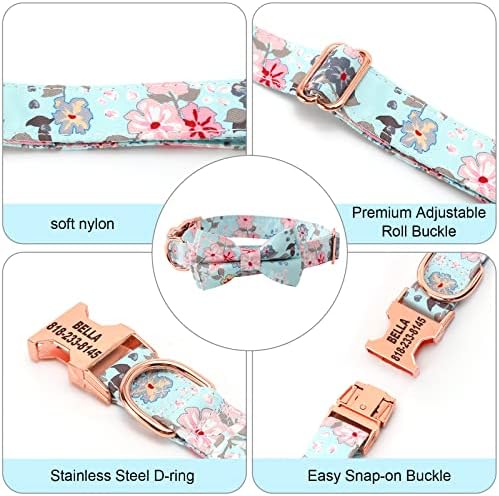 Personalized Dog Collar with Bow Tie - Birthday Custom Dog Collar Flower with Metal Buckle Adjustable Cute Collar for Girl Puppy Small Medium Large Dog