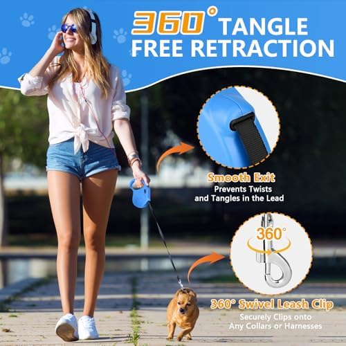 Retractable Dog Leash, 16ft Dog Walking Leash for Small Dogs up to 77lbs, Non-Slip Handle - Blue