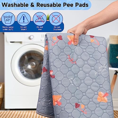Washable Pee Pads for Dogs, 2-Pack Reusable Dog Pads Large Non-Slip Dog Pee Pads, Waterproof & Absorbent Pet Training Pads for Puppy Playpen, Crate, Whelping Box, Potty Training, Light Grey, 42"x 42"