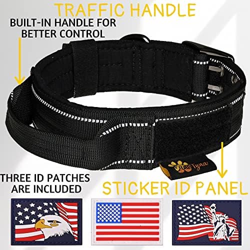 ADITYNA Heavy Duty Black Dog Collar for Medium Dogs with Traffic Handle