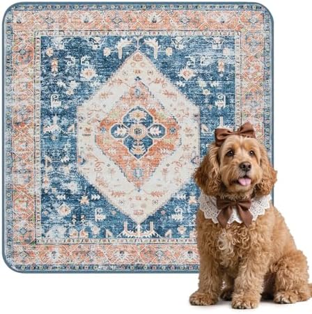 Lahome Extra-Large Washable Dog Pee Pads (72"x72") - Super Absorbent & Waterproof - Leakproof Reusable Mat for Playpens, Beds & Whelping , Convenient Cleanup,Beige Blue