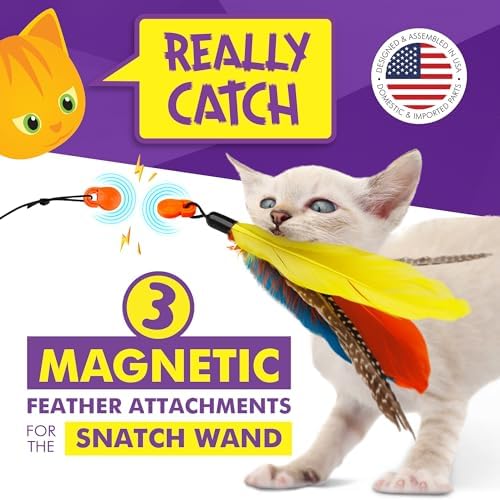 Cat Amazing Snatch Feathers Replacement Pack - 3 Magnetic Feather Attachments for The Snatch Magnetic Wand - Cat Toy Feathers – Cats Can Really Catch!