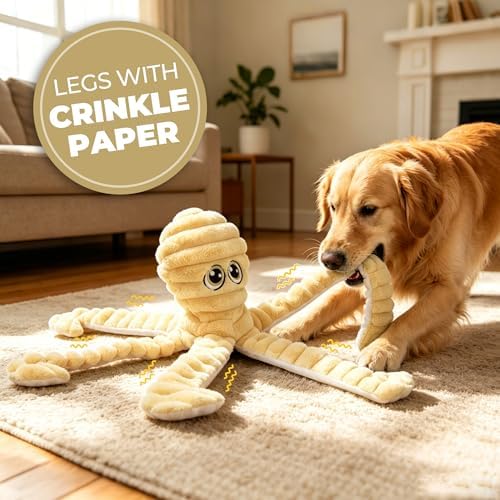 PrimePets Crinkle Squeaky Dog Toys, 27” Extra Large Plush Octopus Dog Toy