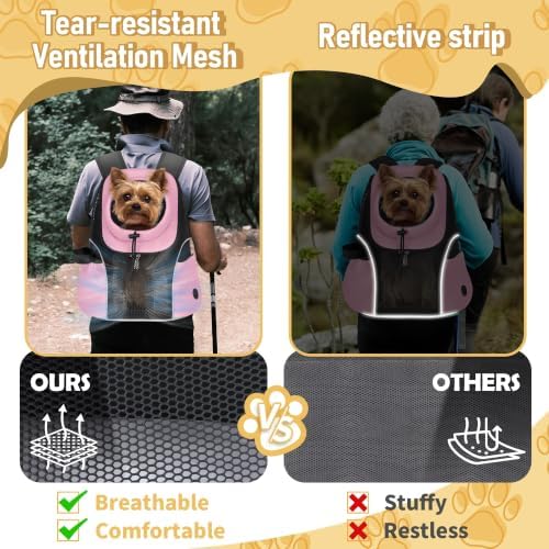 WOYYHO Pet Dog Carrier Backpack, Ventilated Mesh Small Dog Front Backpack