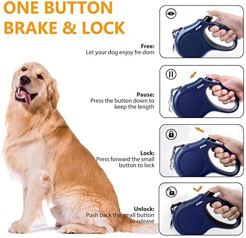 Fida Retractable Dog Leash with Dispenser and Poop Bags, 10 ft, Navy Blue