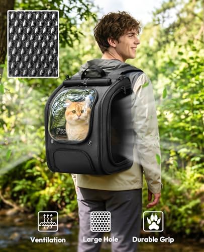 Pecute Cat Backpack Carrier,Large Space Cat Bubble Backpack,Ergonomic,Black