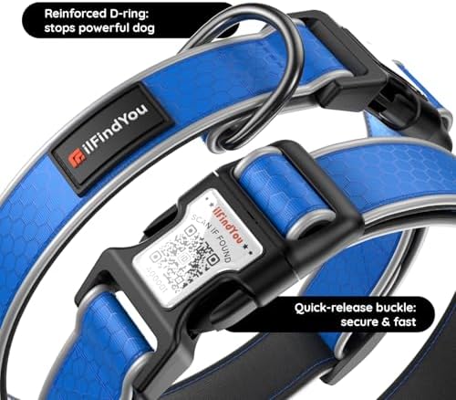 Personalized Dog Collar with QR Code Dog Tag, Oxford Blue S