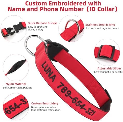 Kuley Personalized Dog Collar, Embroidered with Pet Name and Phone Number