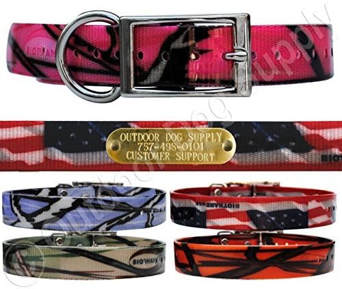 Heavy Duty Waterproof D-Ring Dog Collar w Custom Name Tag, American Flag