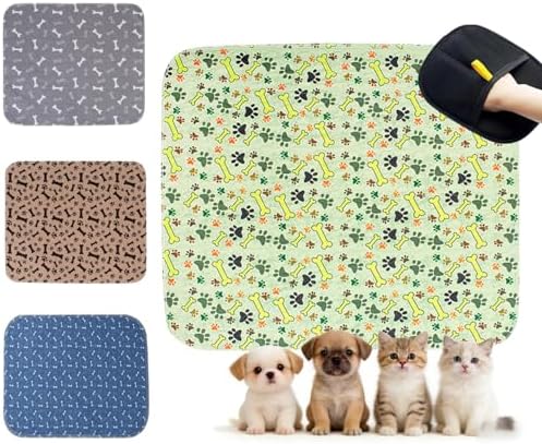 Puppy Pads with Pheromones, Washable Pee Pads for Dogs Potty Training, Reusable Dog Mat with Pet Hair Removal Gloves for Playpen, Crate, Whelping Box (Green,S)
