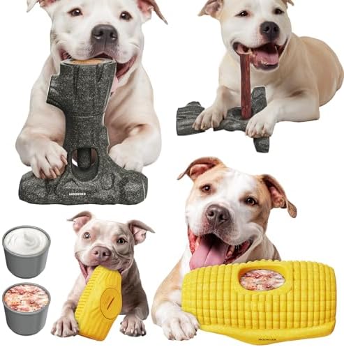 Ansoniser 2-in-1 Durable Dog Toy Bundle，Bully Stick Holder & Frozen Treat Slow Feeder for Aggressive Chewers, Food-Safe Interactive Toys to Relieve Boredom, Best Gift for Small to Large Dogs