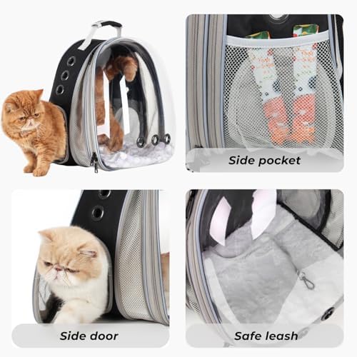 Lollimeow Cat Carrier Backpack, Expandable Bubble Pet Carrier for Cats and Small Dogs, Airline Approved Travel Backpack for Hiking, Walking & Outdoor Adventures - Supports up to 16 lbs