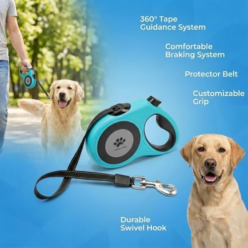 16 ft Retractable Dog Leash for Extra Large Dogs up to 130 lbs,Tangle-Free Nylon Tape,Blue Dan24 XL