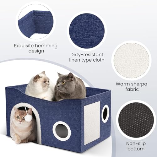 Heeyoo Cat House for Indoor Cats - Large Cat Bed Cave with Fluffy Ball and Scratch Pad, Foldable Cats Houses & Condos, Cat Hideaway, Covered Kitty Bed for Multi Small Large Kitty, 23.8x15.9x13.2 Inch