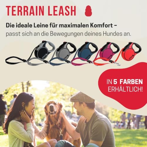 Alcott KONG Terrain Retractable Dog Leash, Small, Red, 16' Long