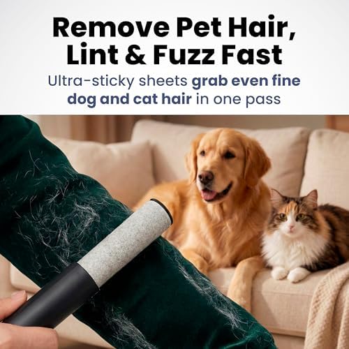 Retractable Mini Lint Roller for Pet Hair, 210 Sheets, 3 Pack + 4 Refills