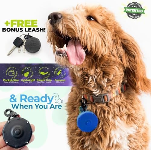 Yellow 40" Wearable Mini Adjustable Dog Leash for Hiking, Training & Adventure - Powerful Lightweight, Retractable Keychain Clip. Durable & Comfort Grip for Off Leash Walking
