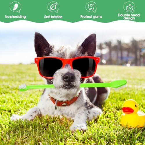Gerrii 200 Count Dog Toothbrush Double Headed Long Handle Soft, Green