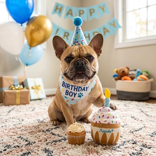 Nestpark Dog Birthday Toy - Pup Cake Puppy Cupcake Plush Squeak and Crinkle Gift (Pack of 2)