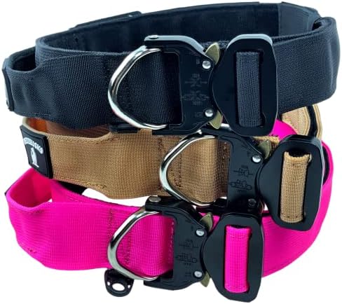 Tactical Dog Collar with Handle - 1.5 Inch Thick Heavy Duty Nylon, Military Style Metal Quick Release Buckle & Integrated D-Ring, for Medium & Large Dogs – Includes USA Flag On Customizable Name Plate
