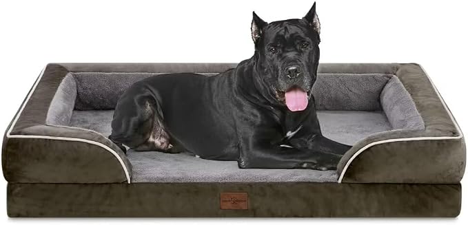 Comfort Expression Orthopedic Dog Bed for Extra Large Dogs with Bolster | Waterproof Dog Couch Bed with Washable Cover & Non-Slip Bottom, Supportive Egg Crate Foam Big Dog Bed, 53x42Inch