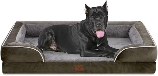 Comfort Expression Orthopedic Dog Bed for Extra Large Dogs with Bolster | Waterproof Dog Couch Bed with Washable Cover & Non-Slip Bottom, Supportive Egg Crate Foam Big Dog Bed, 53x42Inch