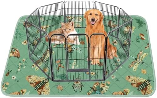 IEUUMLER Washable Pee Pads for Dogs, 1 Pack Insect Pattern Reusable Waterproof Puppy Potty Pads, Non-Slip Absorbent Pet Training Pads for Playpen Crate Bed EU014