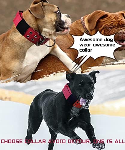 Large Dog Collar Heavy Duty - 2 inch Wide with Handle for Extra Large Breed Dogs, 1/3" Thick Nylon Chew Proof Tactical Collar, Good Choice for German Shepherd,Pitbull,Rottweiler,Red,17-22 in