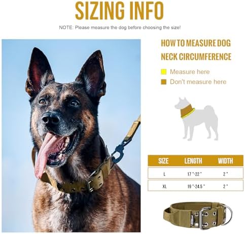 OneTigris 2 Inch Wide Tactical Dog Collar with Handle Brown XL