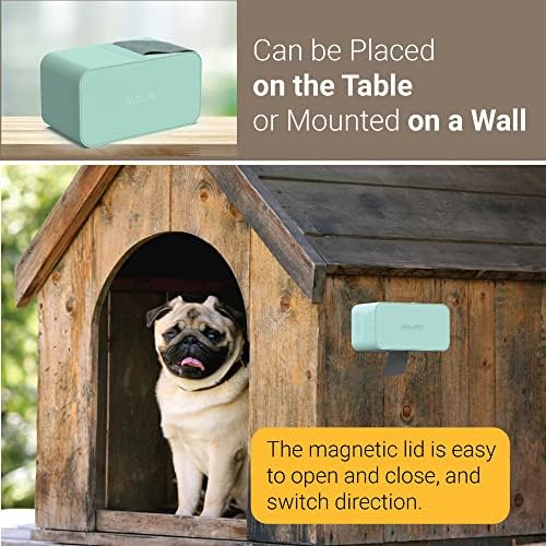 SVD.PET Dog Poop Bag Dispenser, Wall Mount Waste Bag Dispenser with Magnetic Lid Holds 8 Rolls of Waste Bags, Indoor/Outdoor Wall mount or Place on the Table (Spearmint, Dispenser only))