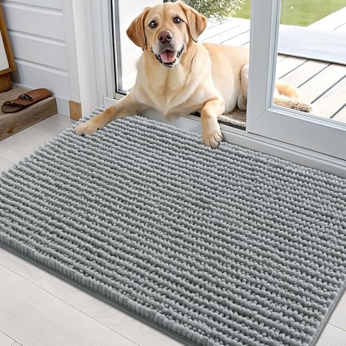 OLANLY Dog Door Mat for Muddy Paws 36x24, Extra Absorbent Chenille Mud Mat