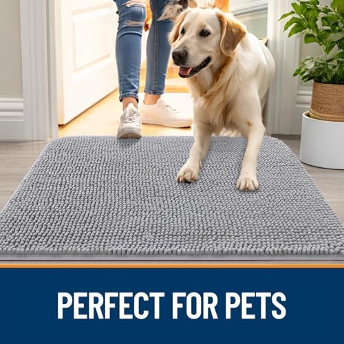 OLANLY Dog Door Mat for Muddy Paws 54x32, Super Absorbent Chenille Mud Mat