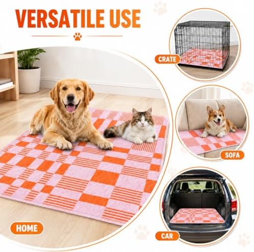 Washable Pee Pads for Dogs, Training Pads Puppy Pads Leak-Proof Reusable Pet Pad, Super Absorbent and Non-Slip Litter Cats Mat for Whelping, Playpen, Housebreaking, Pink 72''x72''