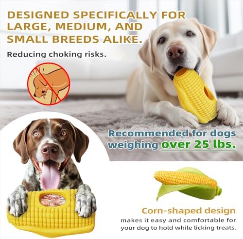 2 Pack Dog Toys for Aggressive Chewers – Interactive Indestructible Dog Toys to Keep Them Busy – Frozen Treat Toy for Large & Medium Dogs, Reduces Anxiety, Tree Stump & Corn Shapes