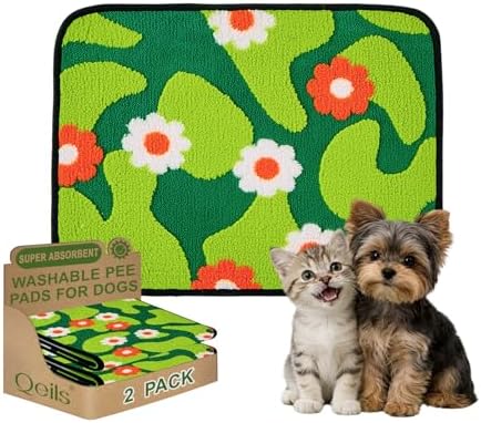 Qeils Reusable Puppy Pads for Small Dogs, Washable Pee Pads with Non-Slip , Absorbent Leakproof Mat for Crates, Playpens, Pet Beds & Whelping, Indoor Potty Training Grass Green, 18"x24", 2 Pack