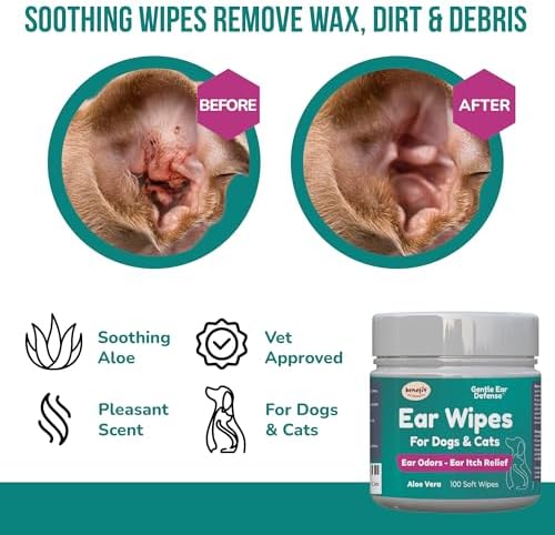 Benefit Pet Products Dog Ear Wipes - Ear Cleaner for Dogs to Prevent Infections, Itching & Odor - Aloe & Eucalyptus, Grooming Wipes - 100 Count