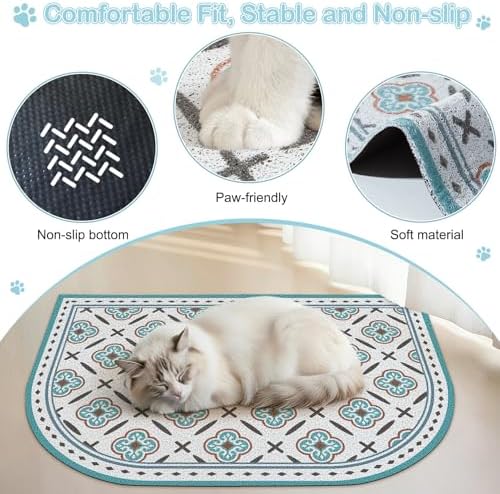 Glittme 33"X22" Arch Shape Cat Litter Mat Trapping Pad Soft Loop-Mesh Litter Box Mat Easy to Clean & Non-Slip Waterproof & Less Waste,Blue