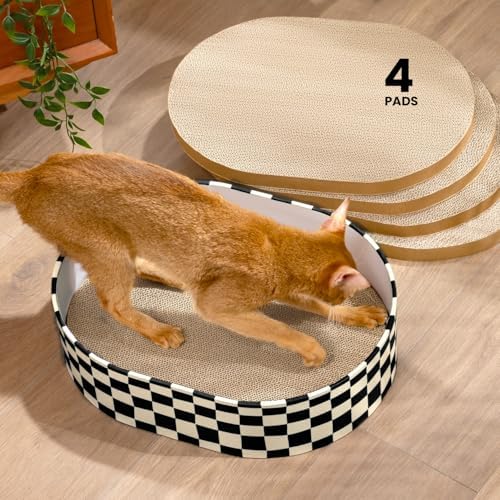 Conlun Oval Cat Scratcher Box with 4 Scratching Pads | Medium